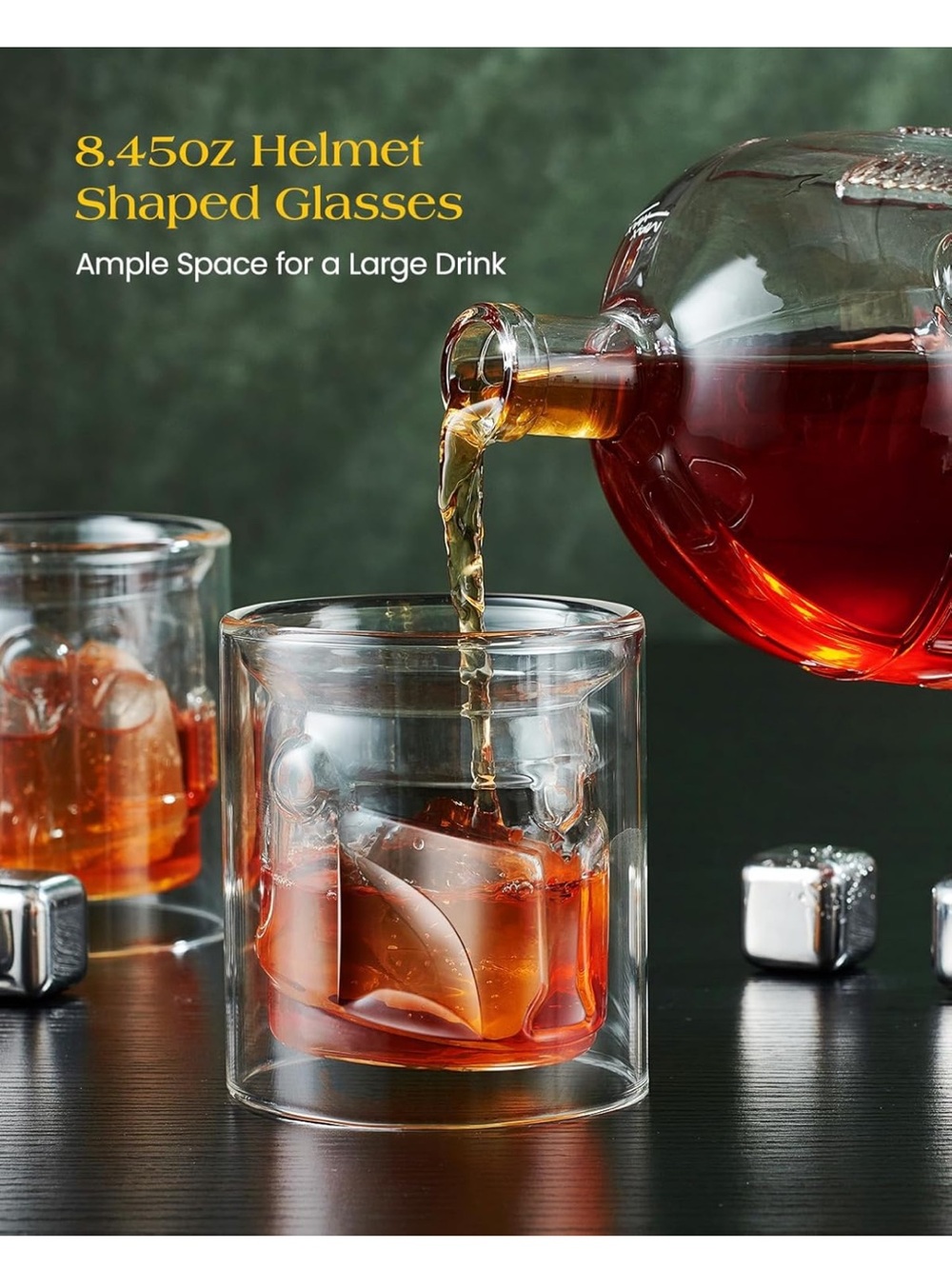 Star Wars Mandalorian Helmet Decanter 2 Glasses Set Whiskey the Wine Things NIB - Picture 4 of 7